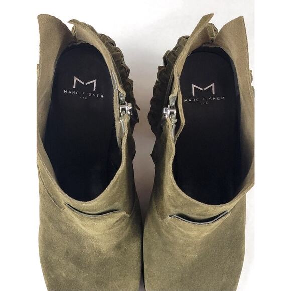 Marc Fisher Suede Fringe Open Toe Booties Women’s 9.5M Army Green Block Heel - Picture 8 of 14